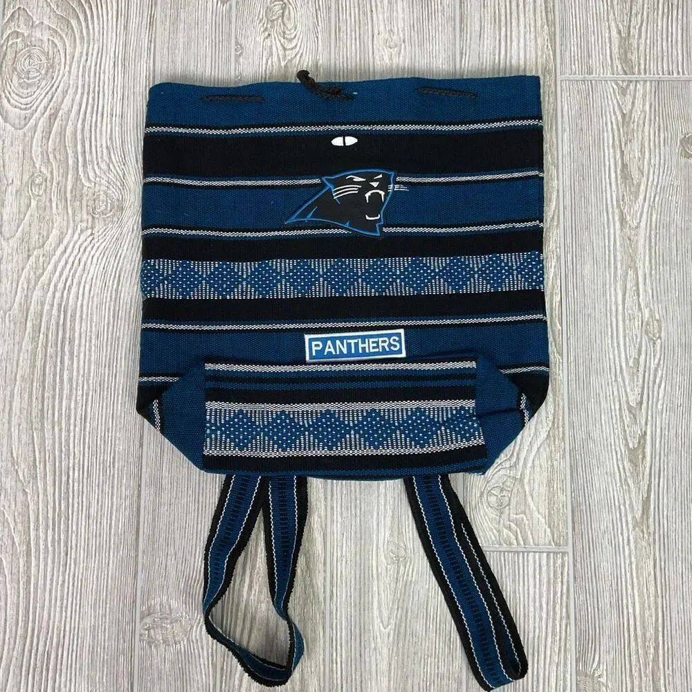 Carolina Panthers NFL Drawstring Backpack Woven Baja Jerger Boho Bag Blue ad Bla